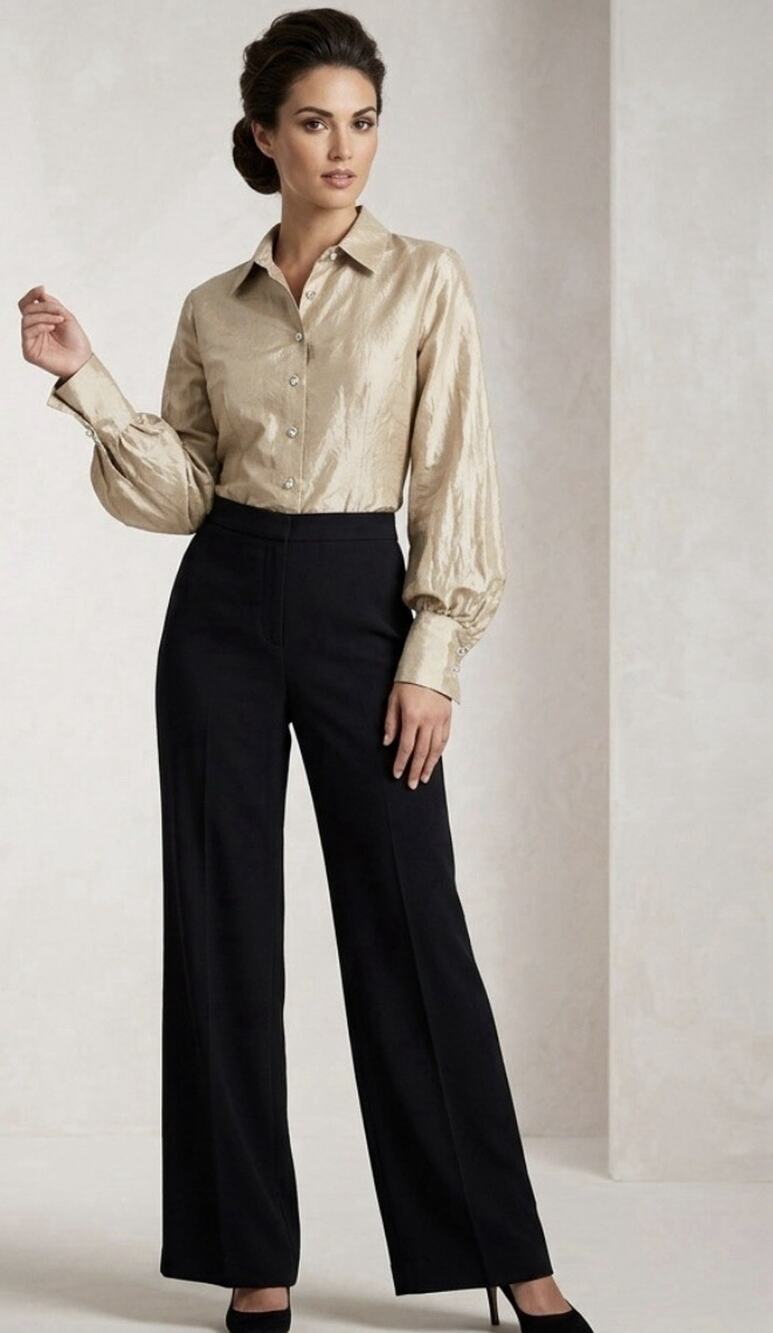 Vintage Sharon Endick Small Champagne 100% Silk Shantung Blouse Cocktail Y2K USA